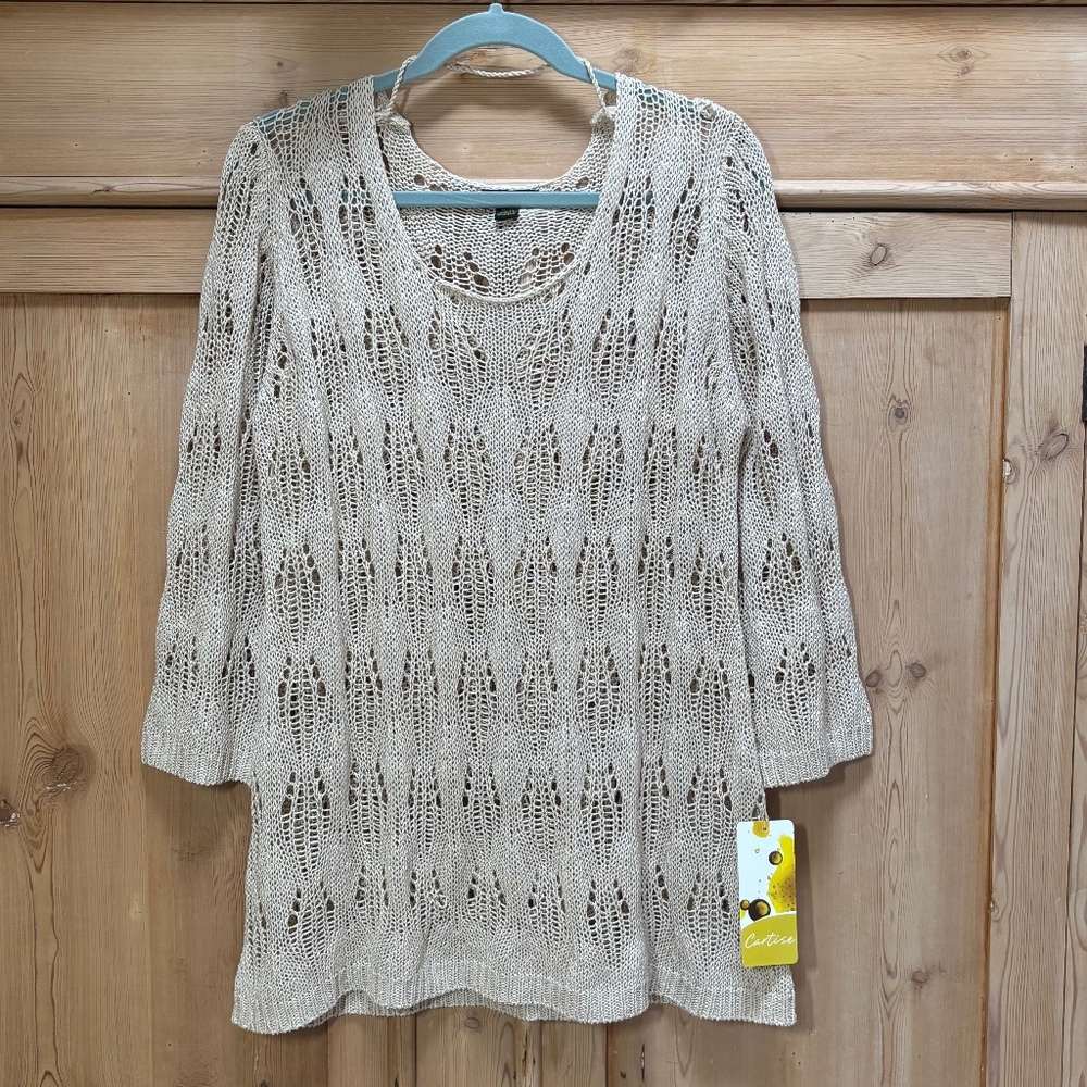 NWT Cartise Tan Gold Crochet Knit Sweater Size XL
